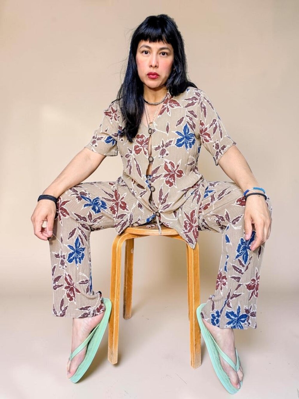 VTG 90's California Crush botanical boho fairy 2 pc set top & high rise pants M
